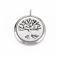 Alloy Diffuser Locket Pendants, with Stainless Steel Cover and Magnet, Magnetic, Cadmium Free & Nickel Free & Lead Free, Flat Round with Tree, Platinum, 36x30x6.5mm, Hole: 3.5mm, Inner Diameter: 23mm(PALLOY-N171-07)