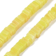 Handmade Lampwork Beads Strands, Square with seed Beads, Yellow, 5.5~6x5~6x2.5~3mm, Hole: 0.7mm, about 151~153pcs/strand, 16.14''(41cm)(LAMP-Q037-02B-02)