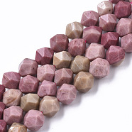 Natural Rhodonite Beads Strands, Star Cut Round Beads, Faceted, 10mm, Hole: 1.2mm, about 37pcs/strand, 15.35 inch(39cm)(G-R465-30B)