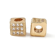 Real 18K Gold Plated Brass Micro Pave Cubic Zirconia Beads, Cube, Clear, 6.5x6.5x6mm, Hole: 3mm(KK-E068-VB466-1)