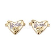 Brass Micro Pave Clear Cubic Zirconia Links Connectors, with Enamel, Heart with Word, Lilac, Real 18K Gold Plated, 18x13x3mm, Hole: 1mm(ZIRC-A020-23G)