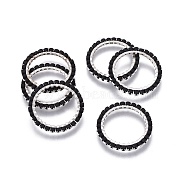 MIYUKI & TOHO Handmade Japanese Seed Beads, with Silver Plated 304 Stainless Steel Link Rings, Loom Pattern, Ring/Circle, Black, 18~19x1.7mm, Inner Diameter: 14mm(SEED-A028A-M-02S)