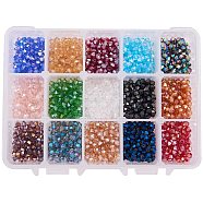 Glass Beads, AB Color Plated, Faceted, Bicone, Mixed Color, 4x4mm, Hole: 1mm, 1strand/color(about 90pcs/strand)(EGLA-PH0003-03)