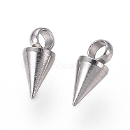 304 Stainless Steel Pendants, Spike/Cone, Stainless Steel Color, 7.5x3mm, Hole: 1.8~2mm(STAS-G214-47P-04)