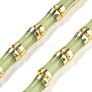 Glass Beads, with Golden Tone Brass Ends, Bamboo Stick, Dark Sea Green, 12.7x6mm, Hole: 1.1mm, about 30pcs/strand, 14.96 inch(38cm)(GLAA-M045-05G-02)
