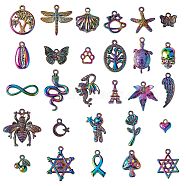 28Pcs 28 Style Alloy Pendants, Cadmium Free & Nickel Free & Lead Free, Mixed Shape, Rainbow Color, 11~31x8~31x1~5mm, hole: 1.2~3mm, 1pc/style(FIND-SZ0001-10)