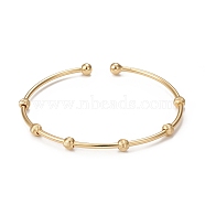 Rack Plating Brass Cuff Bangles, Long-Lasting Plated Round Bead Bangles for Women Men, Cadmium Free & Lead Free, Real 18K Gold Plated, Inner Diameter: 2-3/8 inch(6cm)(BJEW-E071-14G)