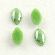 Pearlized Plated Opaque Glass Cabochons, Horse Eye, Dark Sea Green, 14x7x3.5mm(PORC-S779-7x14-08)