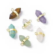 Natural  Mixed Gemstone Double Terminal Pointed Connector Charms, Faceted Bullet Links, with Rack Plating Gloden Tone Brass Findings, Cadmium Free & Lead Free, 19x15.5x9mm, Hole: 2mm(G-P491-11G)