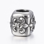 316 Surgical Stainless Steel European Beads, Large Hole Beads, Cube, Antique Silver, 9x9x10mm, Hole: 5mm(STAS-G153-38AS)