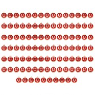 Golden Plated Enamel Alloy Charms, Enamelled Sequins, Flat Round, Red, Letter.U, 14x12x2mm, Hole: 1.5mm, 100pcs/Box(ENAM-SZ0001-26C-U)