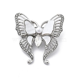 Butterfly Alloy Crystal Rhinestone Brooches, with Acrylic and ABS Imitation Pearl, Platinum, 32.5x31.5mm(JEWB-C037-09P)