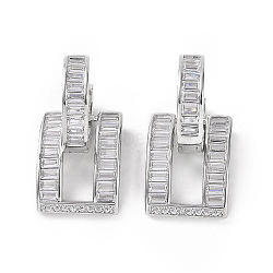Clear Cubic Zirconia Rectangle Dangle Hoop Earrings, Brass Jewelry for Women, Platinum, 28mm, Pin: 1.1mm(EJEW-E277-02P)
