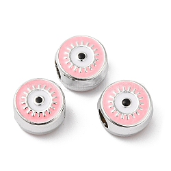 CCB Plastic European Beads, Large Hole Beads, Flat Round with Evil Eye, Pink, 12x11.5x7.5mm, Hole: 4.8mm(CCB-B001-02E)