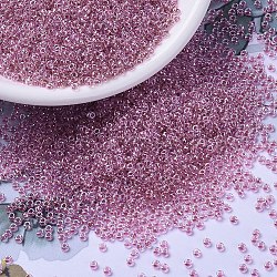 MIYUKI Round Rocailles Beads, Japanese Seed Beads, (RR1524) Sparkling Peony Pink Lined Crystal, 11/0, 2x1.3mm, Hole: 0.8mm, about 5500pcs/50g(SEED-X0054-RR1524)