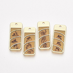 Epoxy Resin Pendants, with Alloy Findings, Rectangle, Golden, Goldenrod, 31x13x2mm, Hole: 1.6mm(RESI-S368-11B)