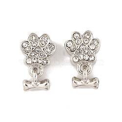 Rack Plating Alloy Rhinestone European Dangle Charms, Paw Print with Dog Bone Large Hole Pendants, Platinum, Crystal, 17.5mm, Bone: 7x8x2.5mm, Hole: 4.5mm(FIND-C055-19P-01)