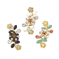 Brass Bead Caps, with Enamel and Rhinestone, Flower, Golden, Mixed Color, 31.5x18.5x6mm, Hole: 1mm, Inner Diameter: 3.5mm(KK-F793-01-1)