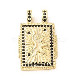 Brass Micro Pave Cubic Zirconia Pendants, Rectangle Charms, Black, 29x18x6mm, Hole: 4.5x3mm(KK-U053-20G-01)