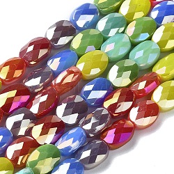 Electroplate Glass Beads Strands, Faceted, Oval, Mixed Color, 8x6.5x4mm, Hole: 1mm, about 28pcs/strand, 8.94 inch(22.7cm)(X-EGLA-C004-06)