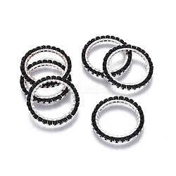 MIYUKI & TOHO Handmade Japanese Seed Beads, with Silver Plated 304 Stainless Steel Link Rings, Loom Pattern, Ring/Circle, Black, 18~19x1.7mm, Inner Diameter: 14mm(SEED-A028A-M-02S)