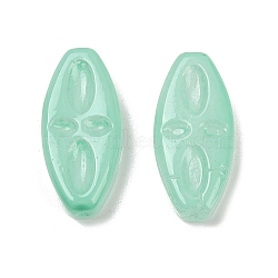 Transparent Glass Beads, Oval with Flower, Baking Paint, Medium Aquamarine, 20x9.5x4mm, Hole: 1.2mm(DGLA-E004-14L)