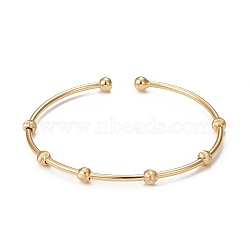 Rack Plating Brass Cuff Bangles, Long-Lasting Plated Round Bead Bangles for Women Men, Cadmium Free & Lead Free, Real 18K Gold Plated, Inner Diameter: 2-3/8 inch(6cm)(BJEW-E071-14G)