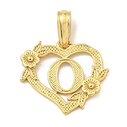 Heart Brass Pendants, Long-Lasting Plated, Cadmium Free & Lead Free, Real 18K Gold Plated, Letter O, 18x20x3mm, Hole: 3.5x7mm(KK-I714-04G-O)