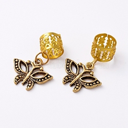 Aluminum Hair Braid Rings Pendants, with Alloy Butterfly Shape Pendants, Hair Clip Headband Accessories, Antique Golden & Golden, 28mm(OHAR-TAC0001-11)