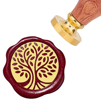 Brass Wax Seal Stamps with Rosewood Handle, for DIY Scrapbooking, Tree of Life, 25mm
