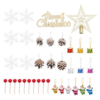 7 Styles Merry Christmas Plastic Pendants Decoration Set, for Christmas Tree Hanging Decorations, Mixed Shapes, Mixed Color, 72~176x112~191x1.5~22mm