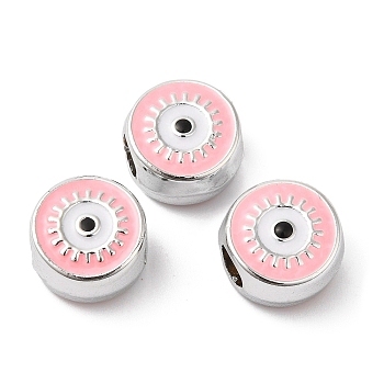 CCB Plastic European Beads, Large Hole Beads, Flat Round with Evil Eye, Pink, 12x11.5x7.5mm, Hole: 4.8mm