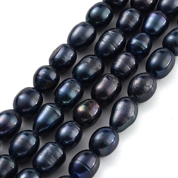 Dyed Natural Cultured Freshwater Pearl Beads Strands, Rice, Grade A, Black, 6~7mm, Hole: 0.6mm, about 18~20pcs/strand, 6.30''~6.69''(16~17cm)