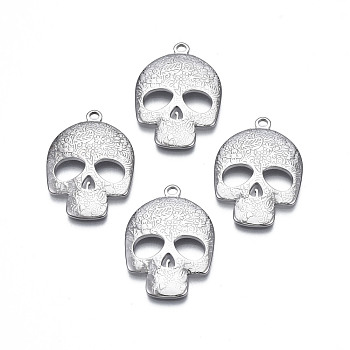 201 Stainless Steel Pendants, Skull, Stainless Steel Color, 30x21.5x3mm, Hole: 2mm