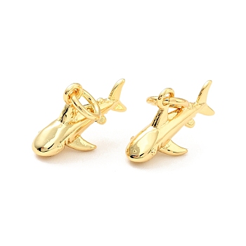 Brass Charms, with Jump Ring, Cadmium Free & Lead Free, Shark, Real 18K Gold Plated, 8.5x13.5x4mm