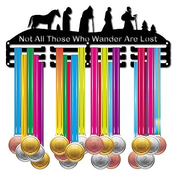 Fashion Iron Medal Hanger Holder Display Wall Rack, 3 Lines, with Screws, Travel Themed, 150x400mm