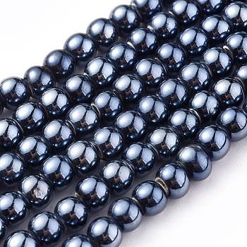 Handmade Porcelain Beads Strands, Pearlized, Round, Black, 6~6.5x5.5mm, Hole: 2.5mm, about 115pcs/strand, 25.20 inch(64cm)