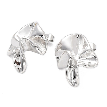 304 Stainless Steel Stud Earrings, Manual Polished, Flower Ear Studs for Womenr, Stainless Steel Color, 23.5~24x22mm