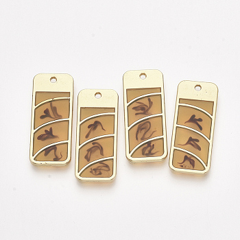 Epoxy Resin Pendants, with Alloy Findings, Rectangle, Golden, Goldenrod, 31x13x2mm, Hole: 1.6mm