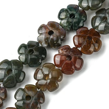 Natural Indian Agate Beads Strands, Flower, 14x14x5.5mm, Hole: 1.2mm, about 29pcs/strand, 14.80''(37.6cm)