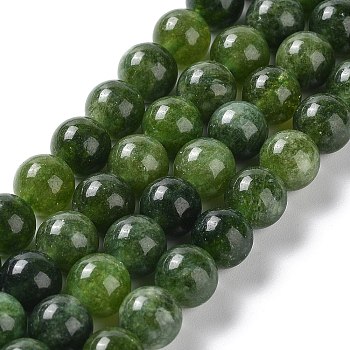 Dyed Natural Malaysia Jade Beads Strands, Round, Green, 8mm, Hole: 1.2mm, about 23pcs/strand, 7.28 inch(18.5cm)