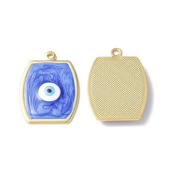 Brass Enamel Pendants, Real 18K Gold Plated, Long-Lasting Plated, Rectangle with Evil Eye Charm, Royal Blue, 29.5x21x2.5mm, Hole: 1.8mm