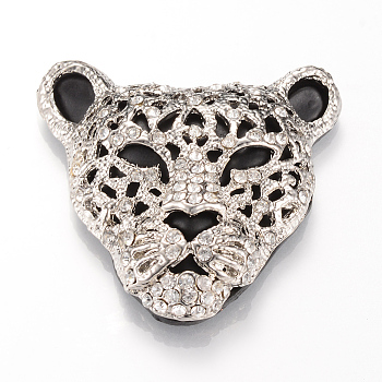 Alloy Rhinestone Pendants, Leopard, Platinum, Crystal, 47x49x13mm, Hole: 2.5mm