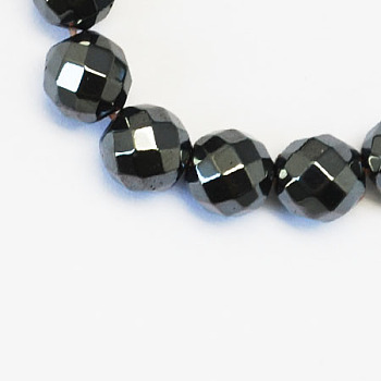 Non-magnetic Synthetic Hematite Beads Strands, Grade A, Faceted, Round, Black, 8mm