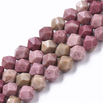Natural Rhodonite Beads Strands, Star Cut Round Beads, Faceted, 10mm, Hole: 1.2mm, about 37pcs/strand, 15.35 inch(39cm)