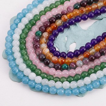 7 Strands 7 Style Natural Malaysia Jade & White Jade & Carnelian Beads Strands, Round, Mixed Color, 1strand/style