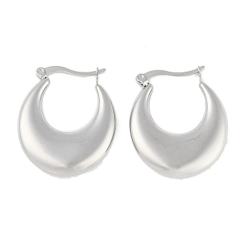 Non-Tarnish 304 Stainless Steel Hoop Earring, Crescent, Stainless Steel Color, 29.5x4.5mm