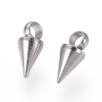 304 Stainless Steel Pendants, Spike/Cone, Stainless Steel Color, 7.5x3mm, Hole: 1.8~2mm