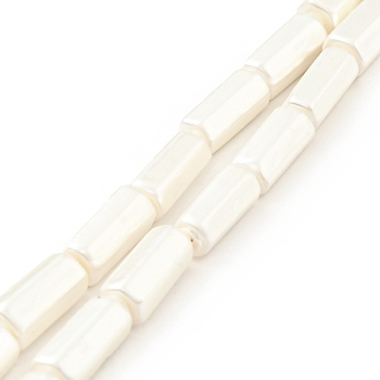 Electroplated Shell Pearl Beads Strands, Polished, Hexagonal Column, White, 15x7.5x6.5mm, Hole: 0.8mm, about 27pcs/strand, 15.94 inch(40.5cm)