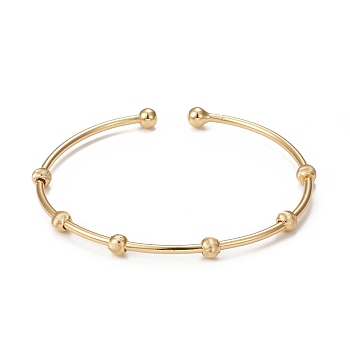 Rack Plating Brass Cuff Bangles, Long-Lasting Plated Round Bead Bangles for Women Men, Cadmium Free & Lead Free, Real 18K Gold Plated, Inner Diameter: 2-3/8 inch(6cm)